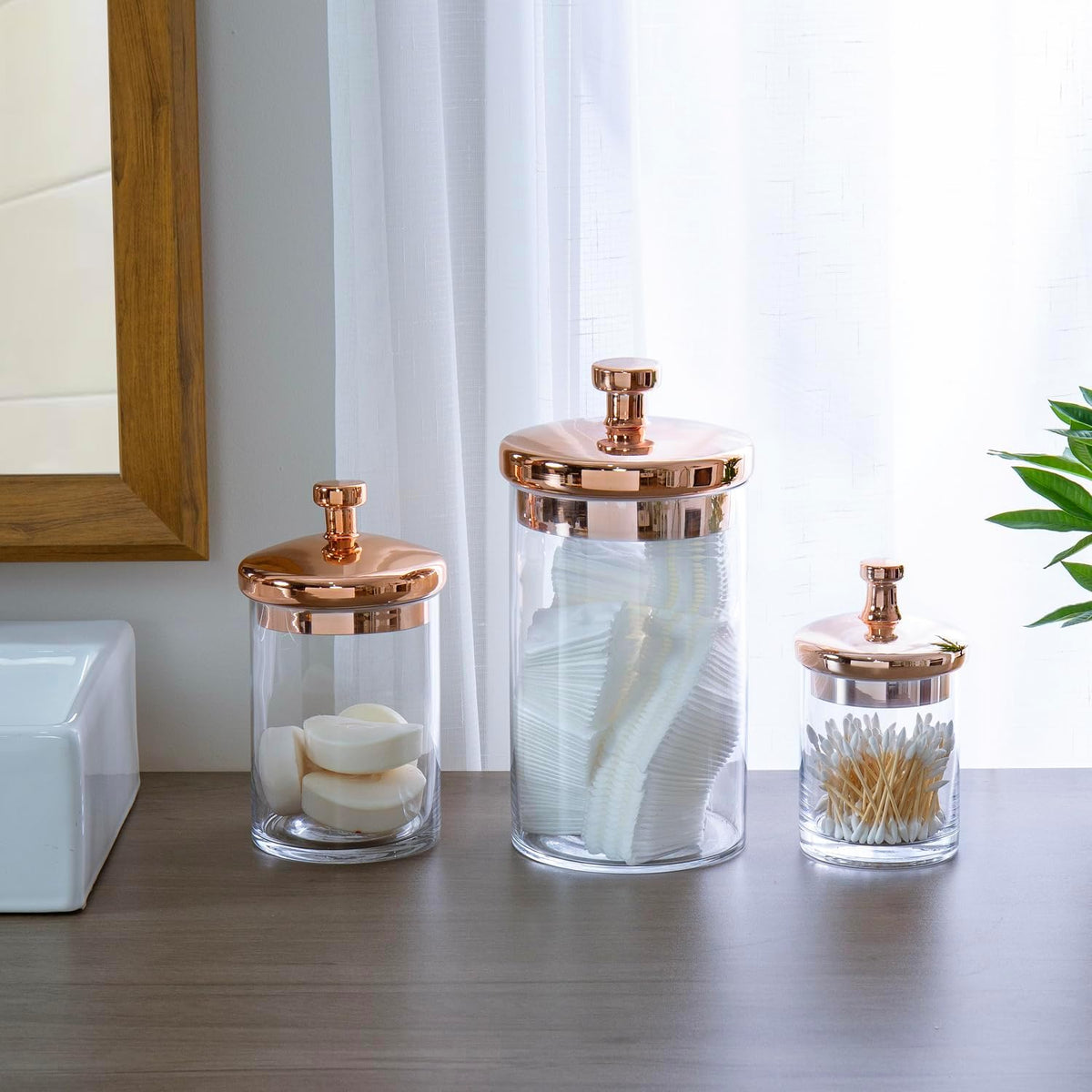 MyGift Glass Apothecary Cookie Jar Set with Copper Lid