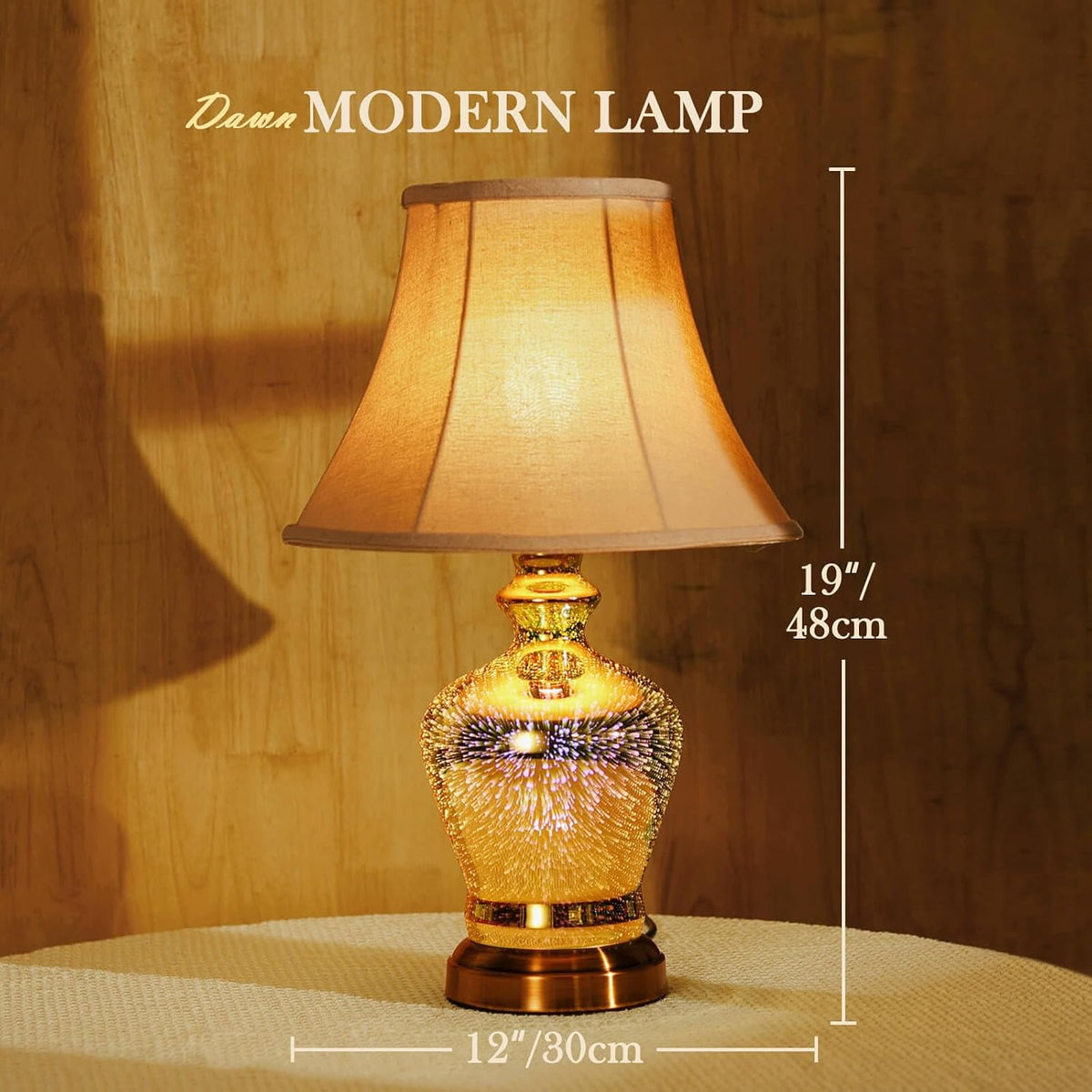 Porseme 3D Effect Glass Table Lamp, Handmade Glass Base, Energy Saving LED Bulb Included, Stylish and Durable, Perfect for Bedroom, Living Room, Office