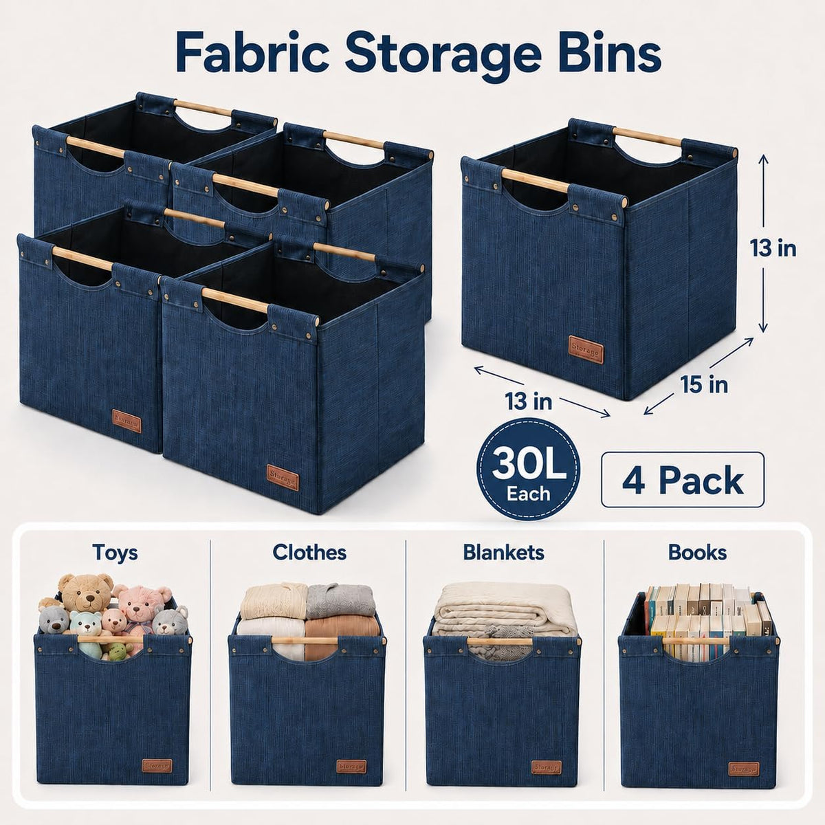 KAKAMAY Cube Storage Bin 13x15x13 Storage Cubes for Kallax 4-Pack Dark Blue