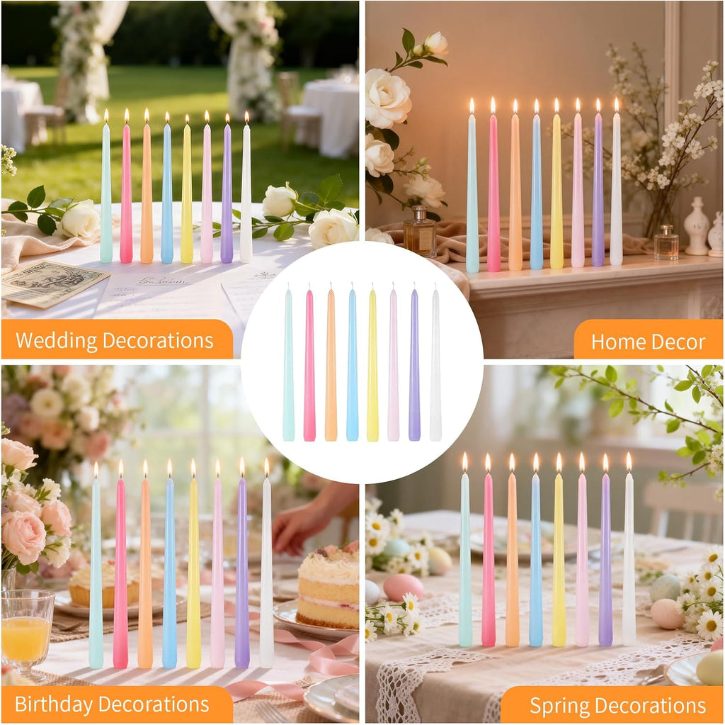 32 Pack Pastel Taper Candles, 10 Inch Colorful Candlestick