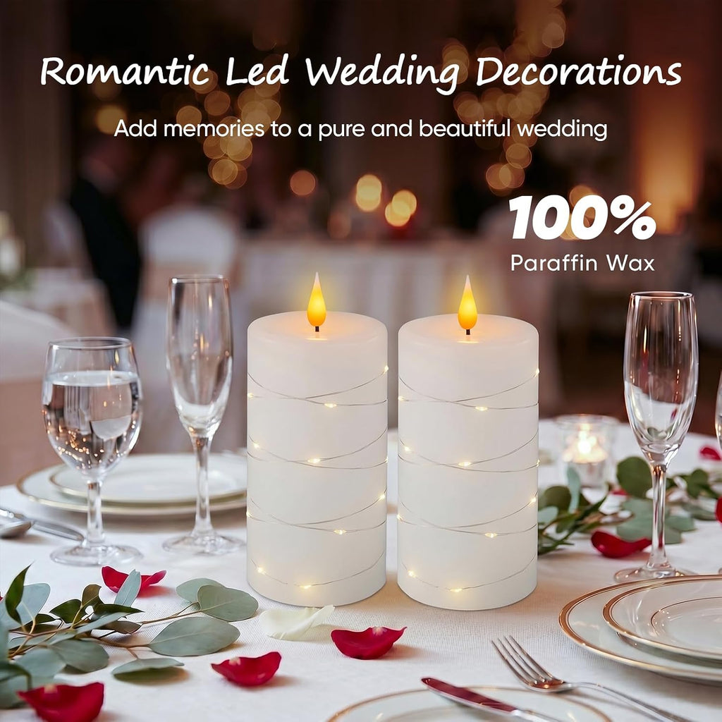 Amagic Real Wax Flameless Candles with Embedded String Lights Set of 2 Pink
