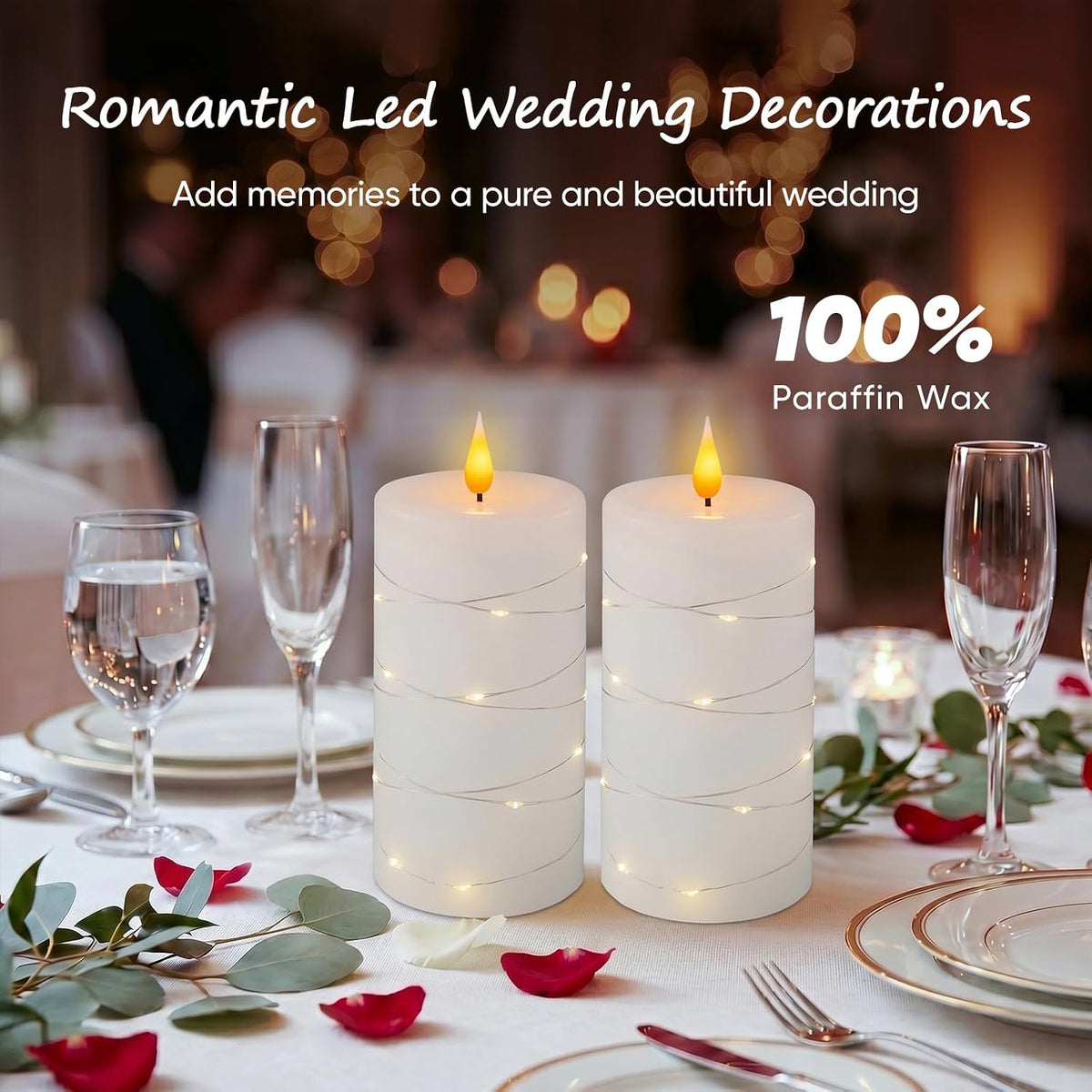 Amagic Real Wax Flameless Candles with Embedded String Lights Set of 2 Pink