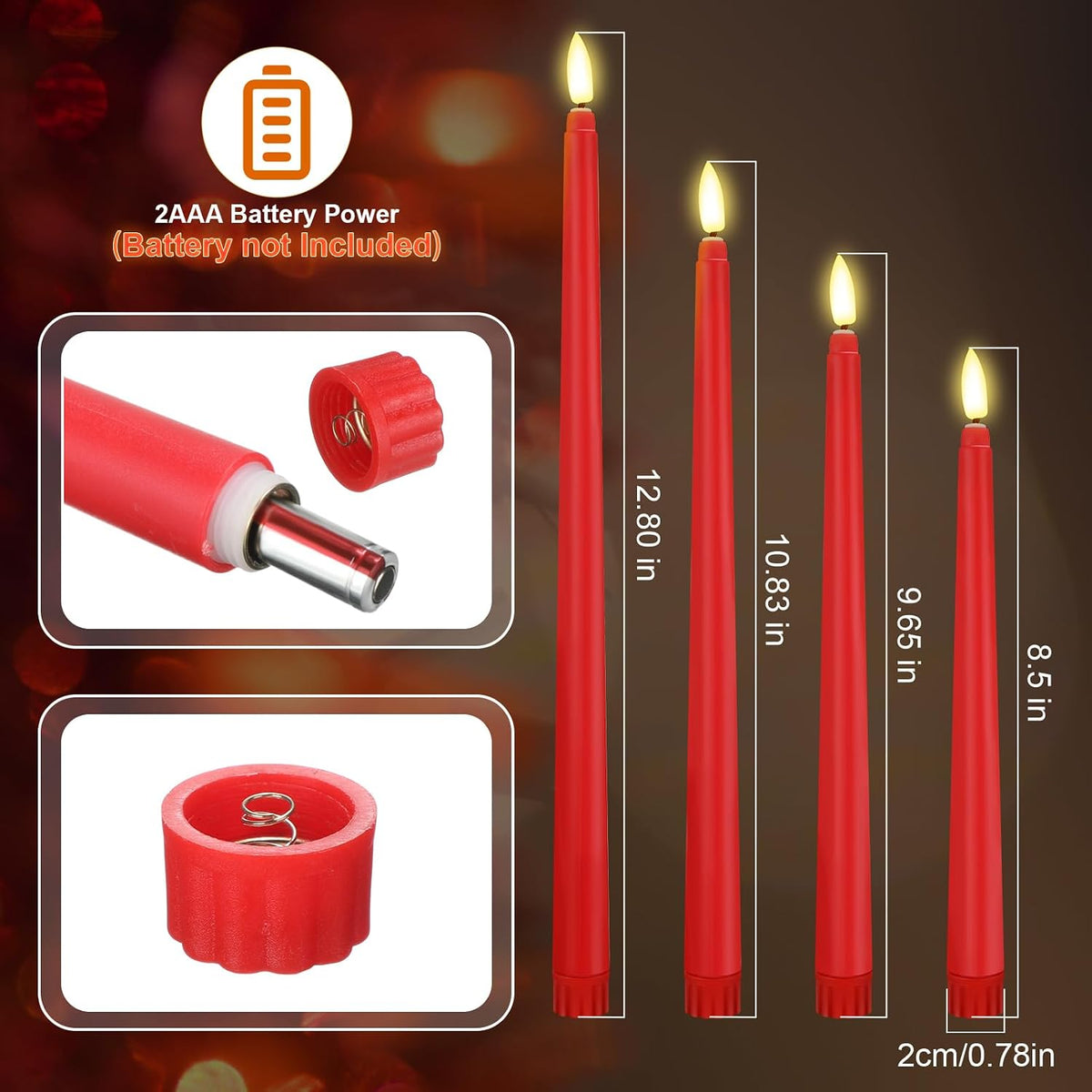 Rossesay 64 Pcs Flameless LED Taper Candle, Flickering Candles,Red