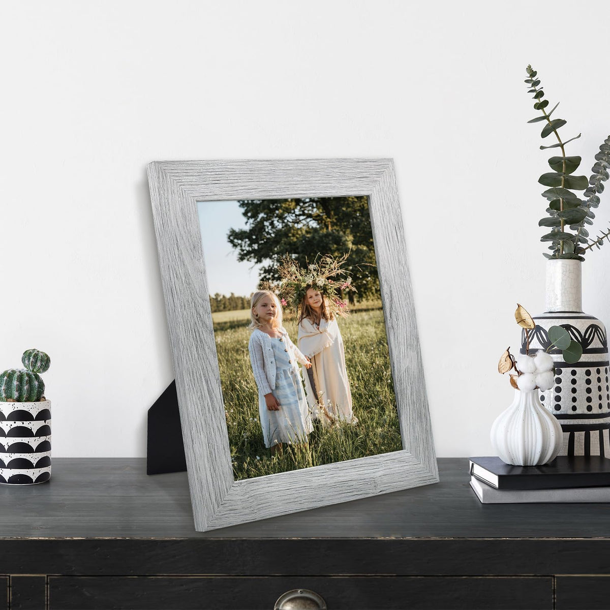 2 Pack 8x10 Picture Frames in Grey, Real Glass, Wall&Tabletop Display