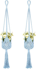 2 Pack Macrame Plant Hangers, 33-Inch Cotton Rope Hanging Planters with Diamond Design, Boho Home Decor for Indoor and Outdoor Use, Blue