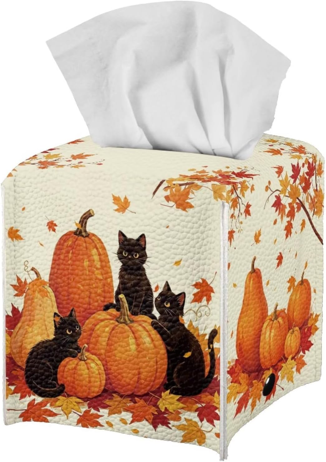 Pumpkin Black Cat Tissue Box Cover PU Leather Square Tissue Holder