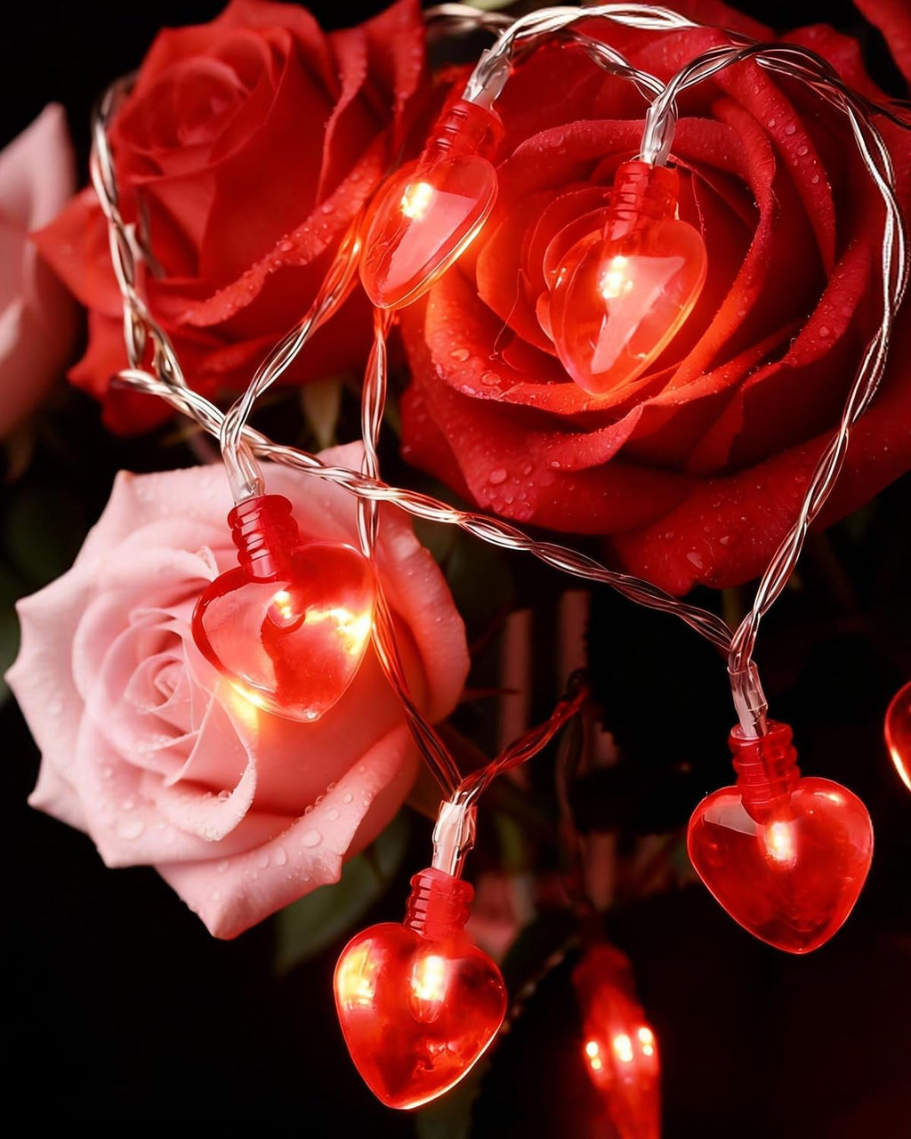 Luditek 2 Pack Total 29ft 80LED Valentines Day Decorations Battery Operated String Lights, Heart Shape Valentines Day Decor for Indoor Outdoor Home Room Party Wedding