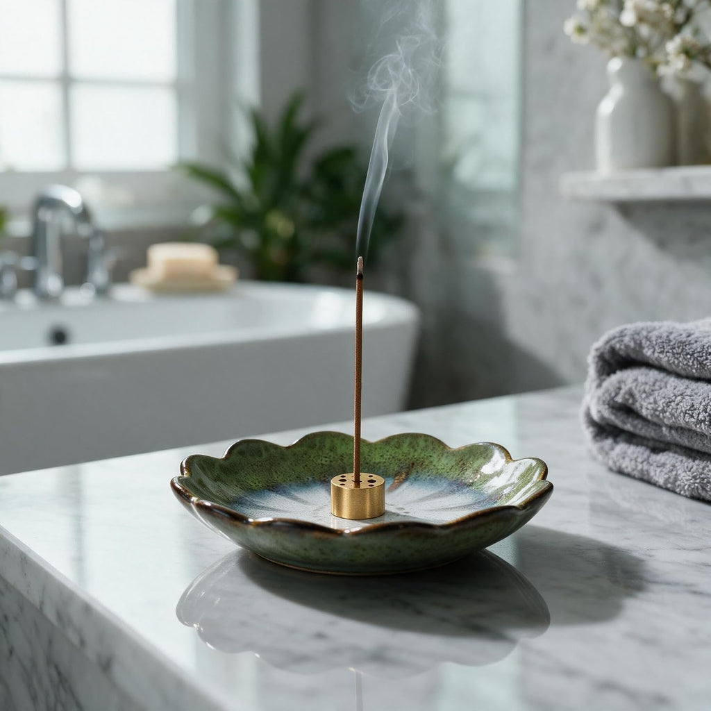 Pinehaven Green Lotus Incense Holder, Handcrafted Ceramic Japanese Zen Tray