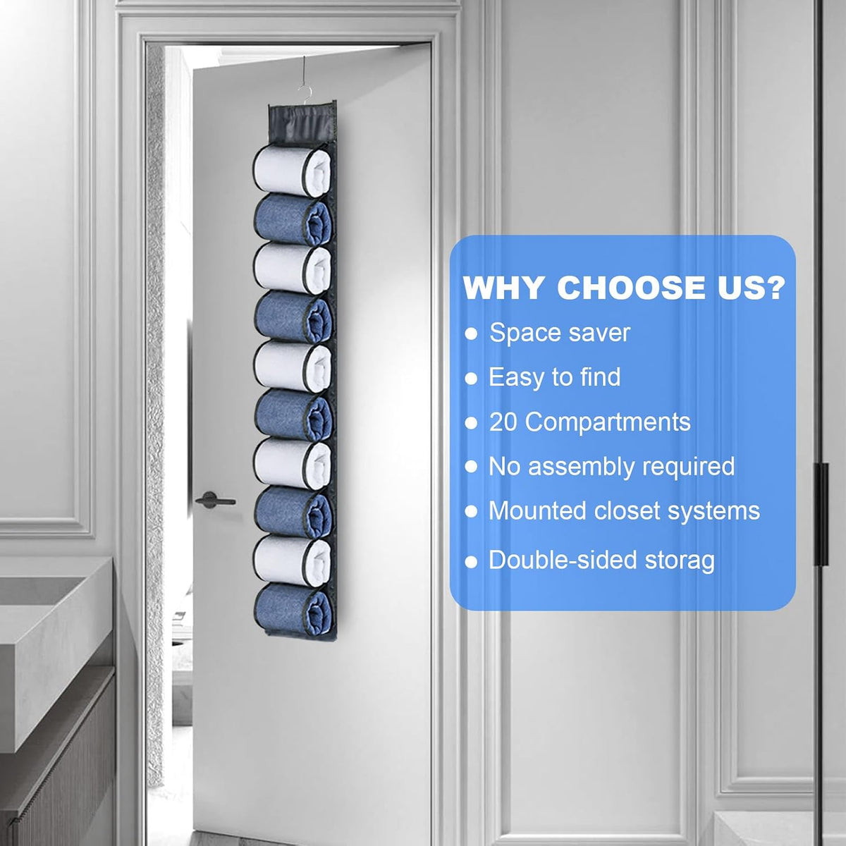 2-Pack Hanging Storage Legging Organizer for Wardrobe, Grey