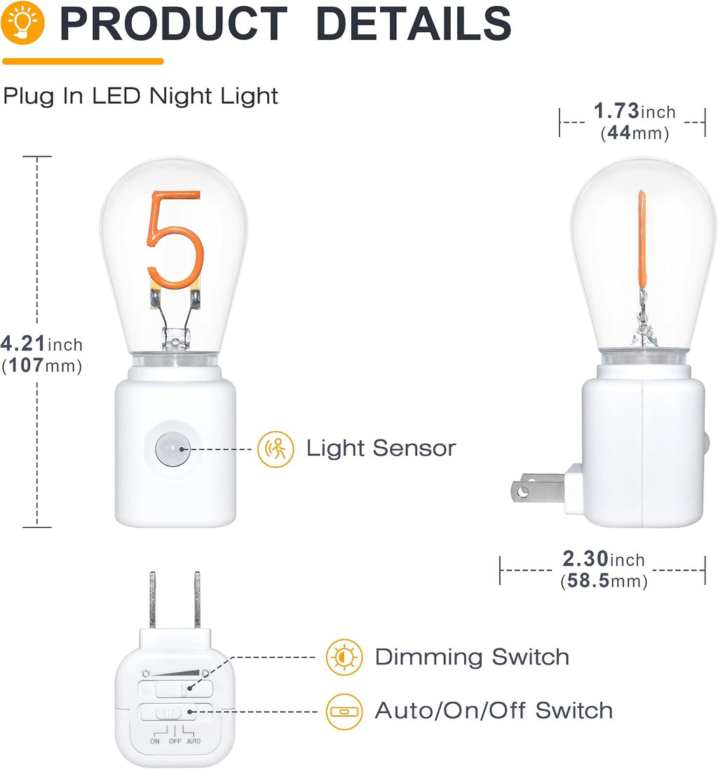 LED Motion Sensor Night Light,[2-Pack] Night Lights Plug into Wall,Motion-Activated Night Light,2200K Amber,10-100lm Brightness Dimmable,Nightlight for Bathroom Hallway