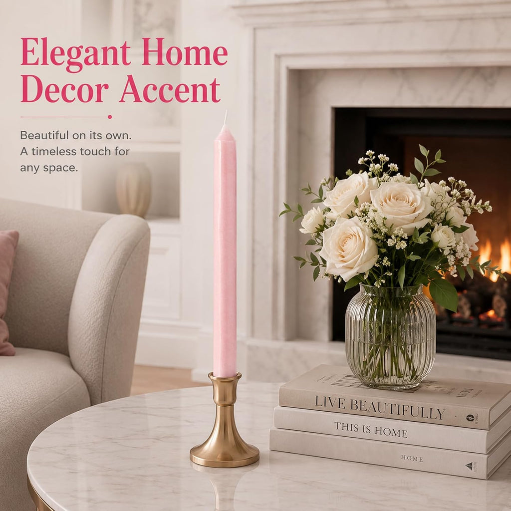 Pink Taper Candles 6 Pack,10 Inch Ice Flower Palm Wax Dripless Candlesticks