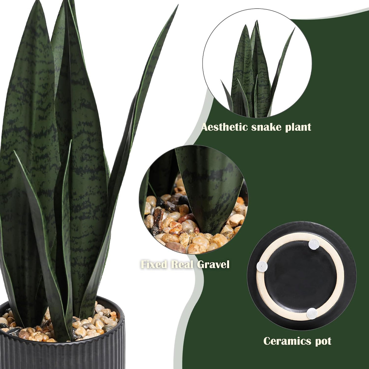 2Pcs Artificial Plants Sansevieria Snake Plant with Ceramic Pot