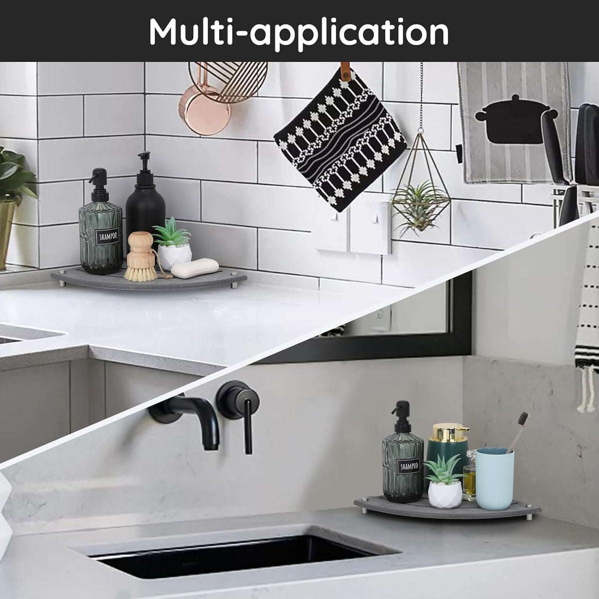 Segbeauty Diatomaceous Earth Tray, 9.85in Instant Dry Stone Drying Tray for Bathroom Counter Corner, Water Absorbing Corner Countertop Organizer Corner Counter Shelf Soap Sponge Dispenser Holder