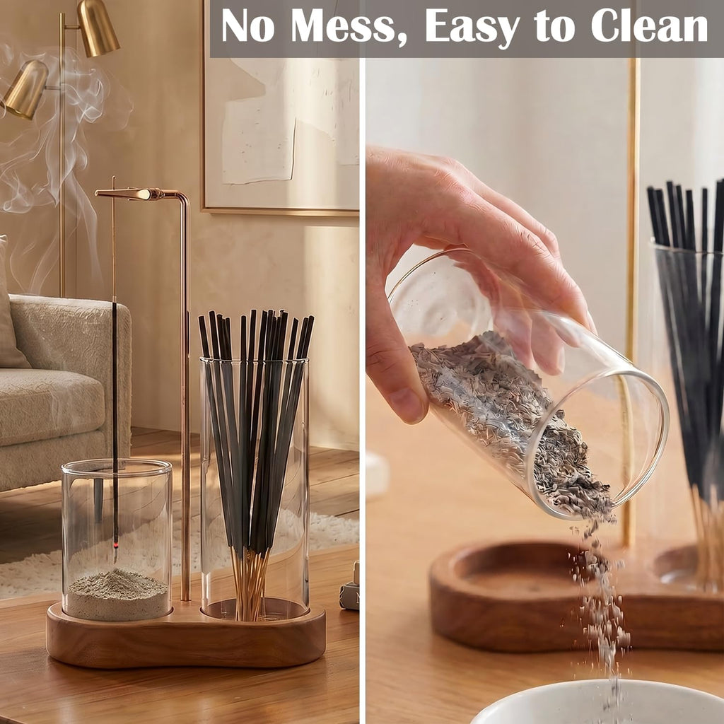 2 in 1 Incense Holder for Sticks with Glass Ash Catcher - Upside Down Anti-Ash Flying Incense Burner & Stick Storage Organizer, Ideal for Meditation, Yoga, Zen Home Decor, Spa Relaxation Gift