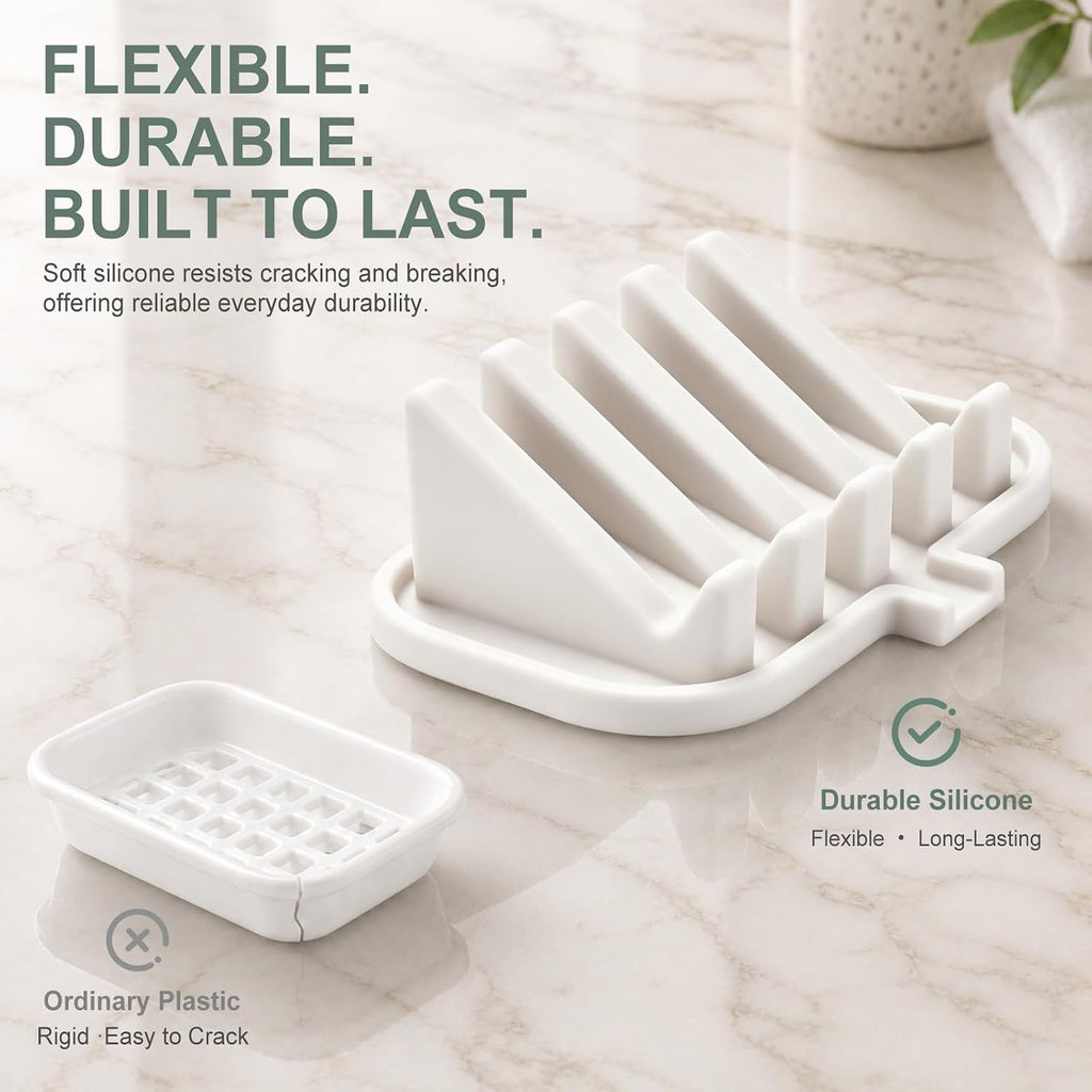 Silicone Soap Dish Holder for Shower with Self Draining (2, White)