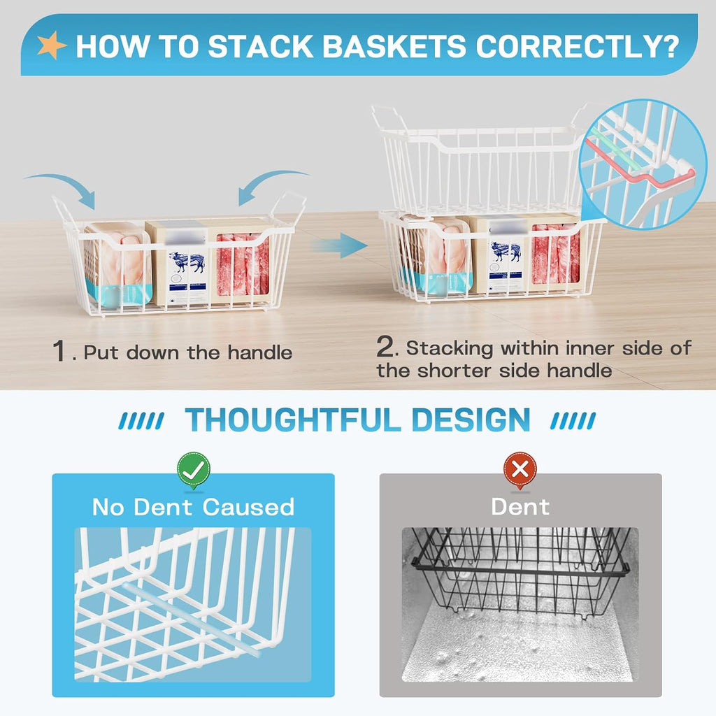 SUNALLY Freezer Organizer Bins, 8 Pack Stackable Pantry Storage Bins, White