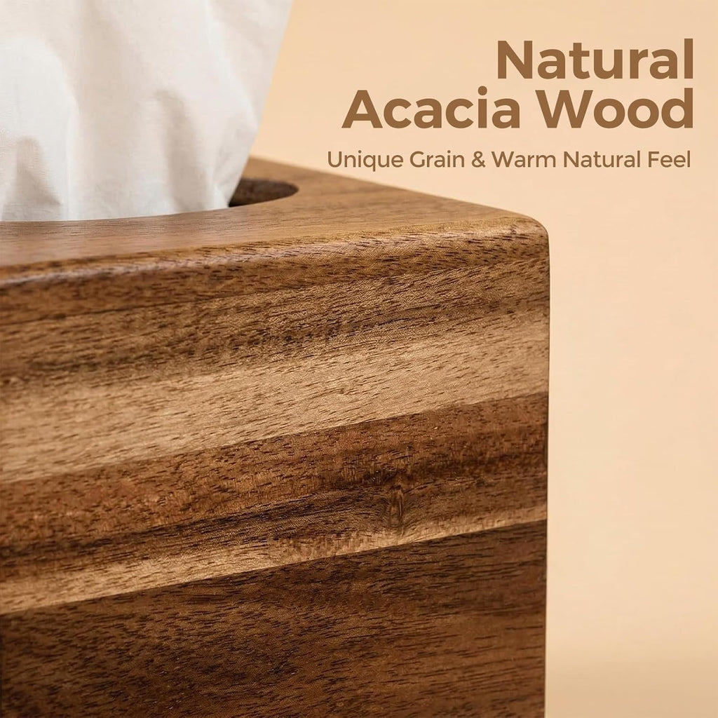 Acacia Wood Tissue Box Cover, Square Wooden Tissue Box Holder, 2 Pack