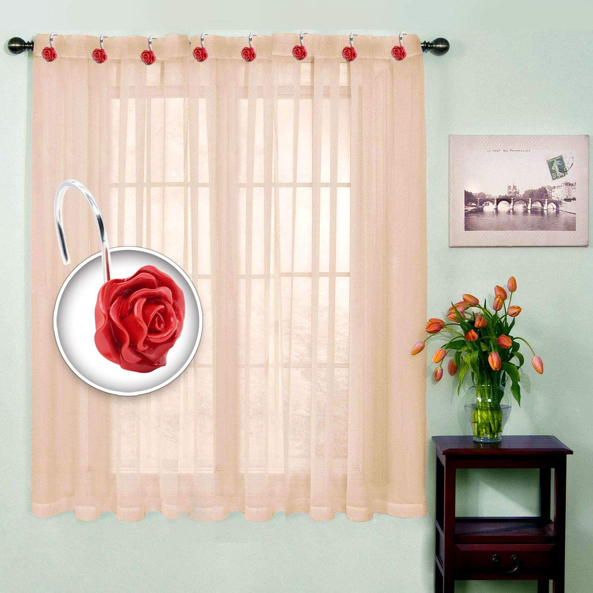 BEAVO 12 Pcs Flower Shower Curtain Hooks, Rose Shower Hooks