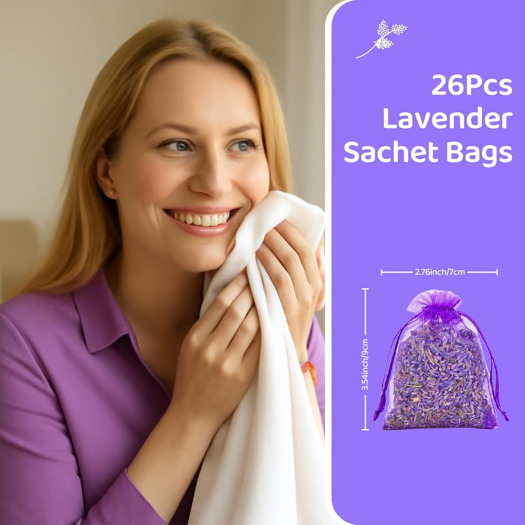 26 Pack Lavender Sachet Bags Home Fragrance Sachets, Real Lavender Flowers