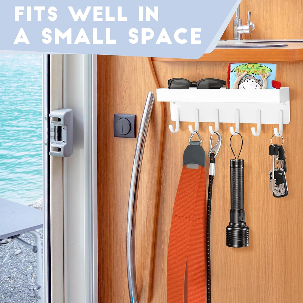 Magnetic Key Holder, Wall Mount Key Rack with Shelf, 9.65 in, White