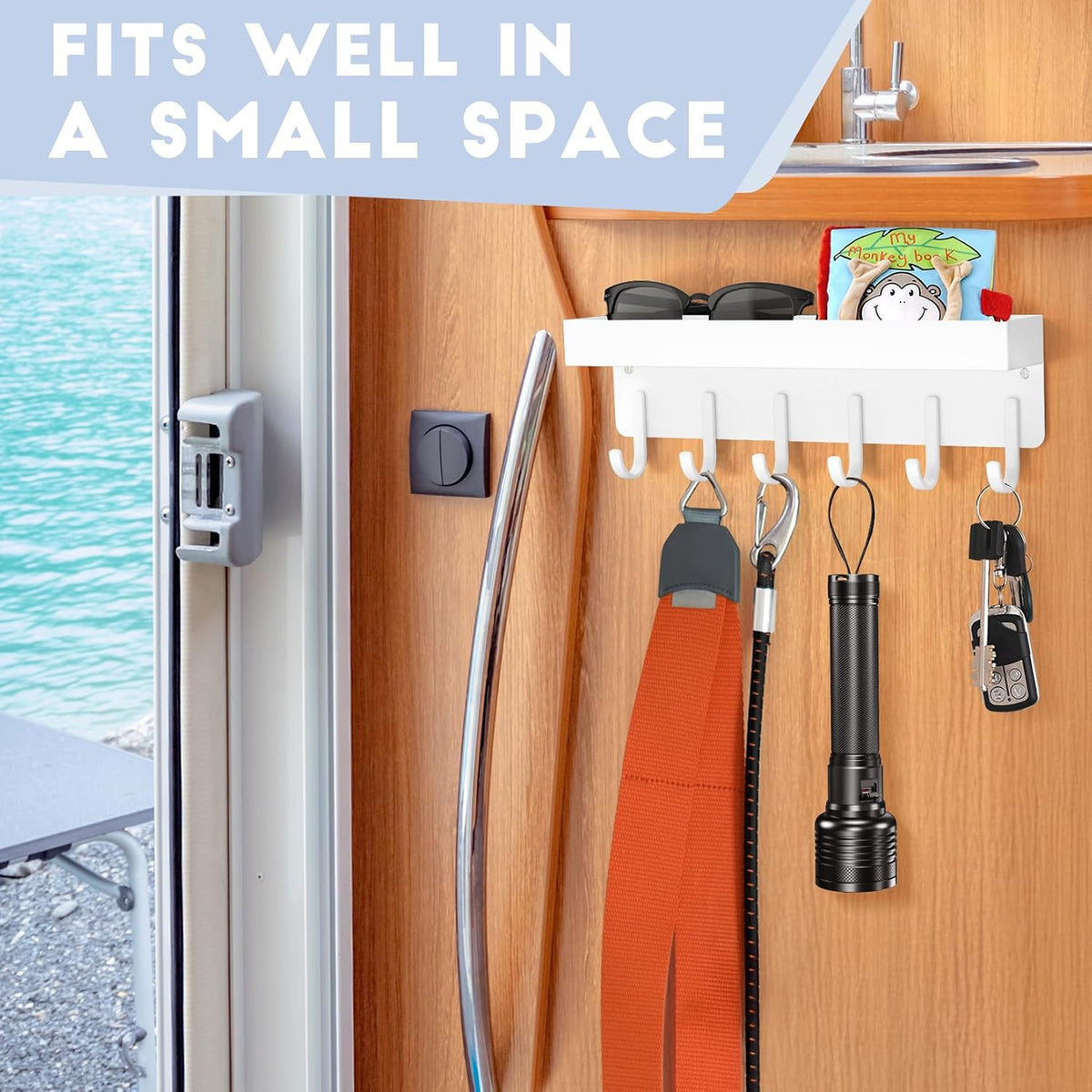 Magnetic Key Holder, Wall Mount Key Rack with Shelf, 9.65 in, White