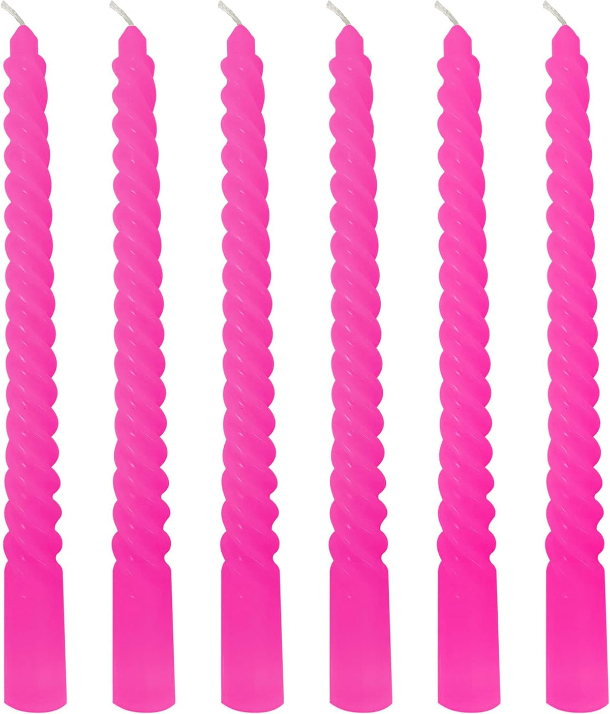 6 Pack Hot Pink Taper Candles, Rosy Pink Spiral Taper Candles