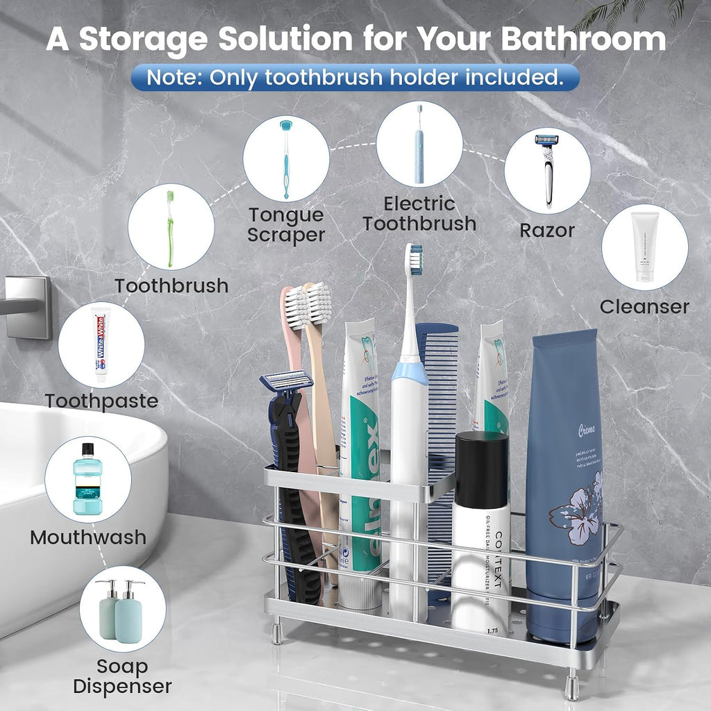 Luxspire Toothbrush Holders for Bathroom, Stainless Steel, 6 Slots, Silver