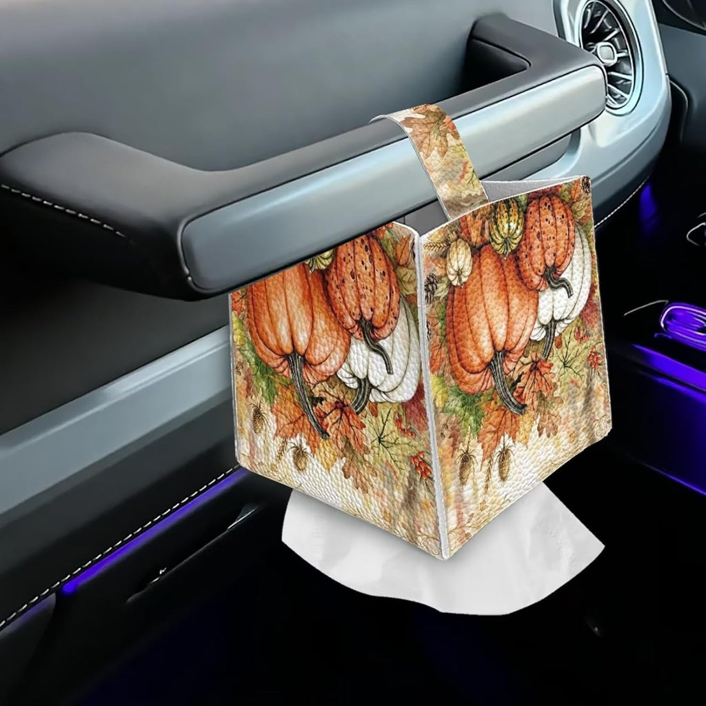 Fall Pumpkin Tissue Box Cover Square Leather Tissue Case Holder