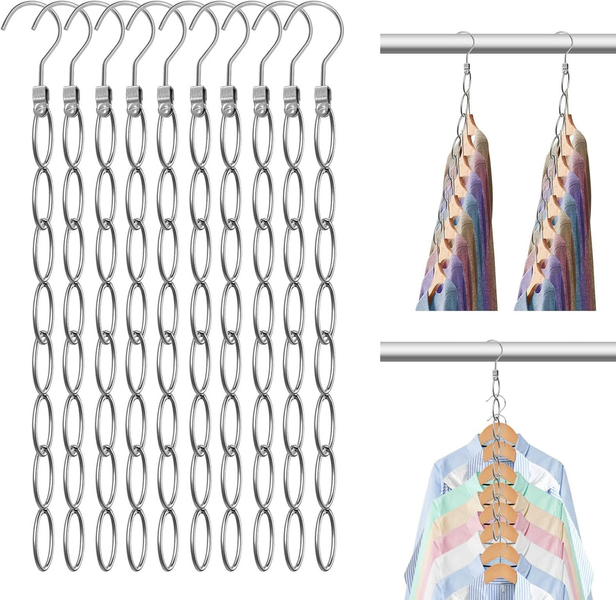80 Holes Clothing Chain Hangers: 10 Pack Metal Space Saving Hangers