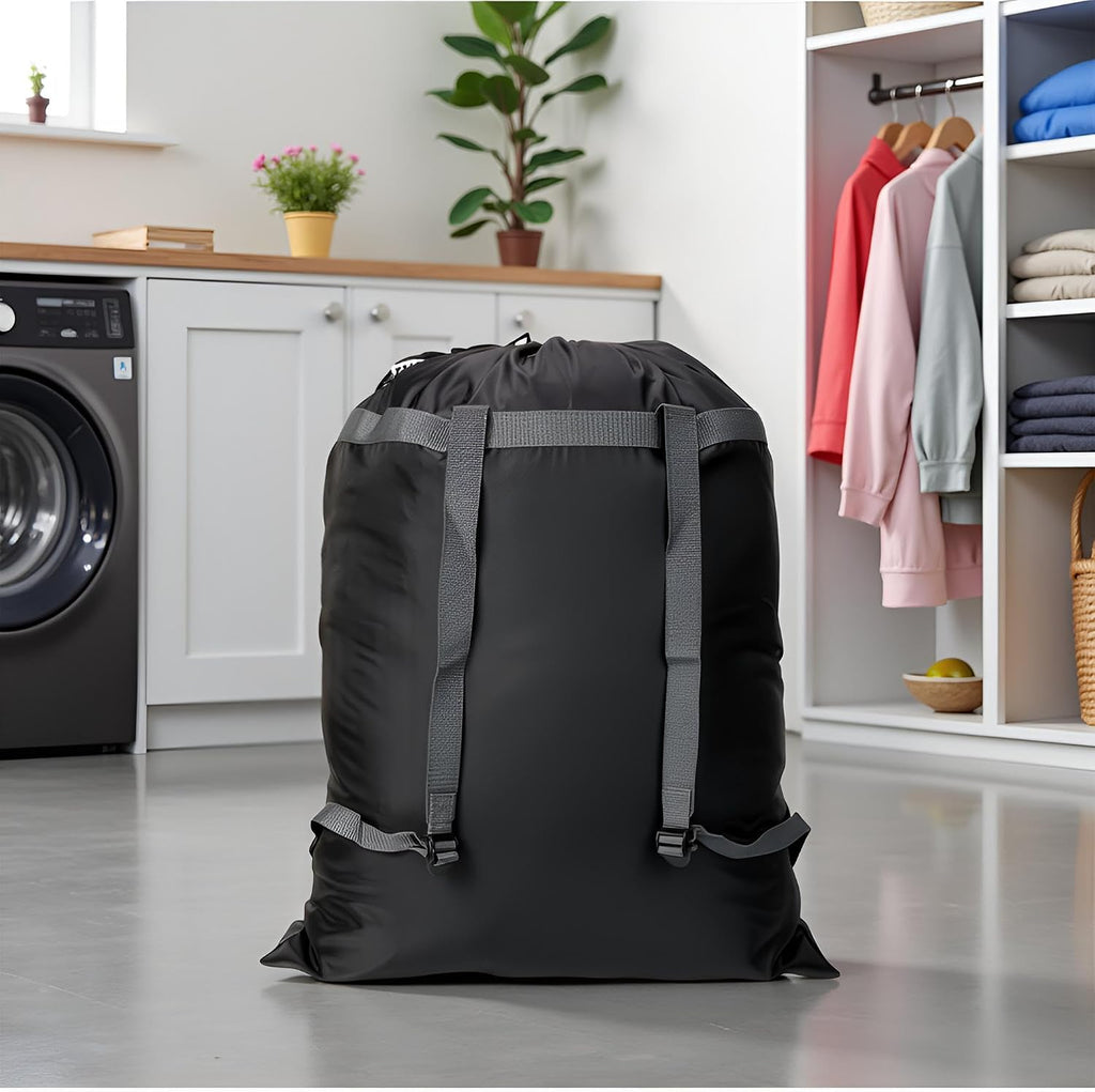 Laundry Bag Backpack, 27"x 34"Laundry Bag with Straps & Drawstring, Black