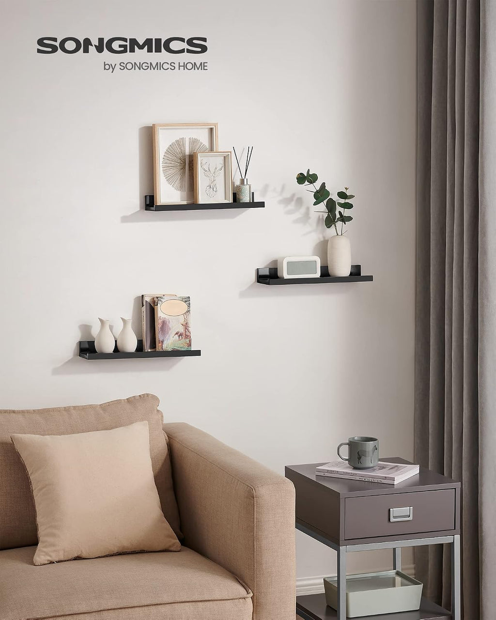 SONGMICS Floating Wall Shelves, Set of 3, 15-Inch Wide