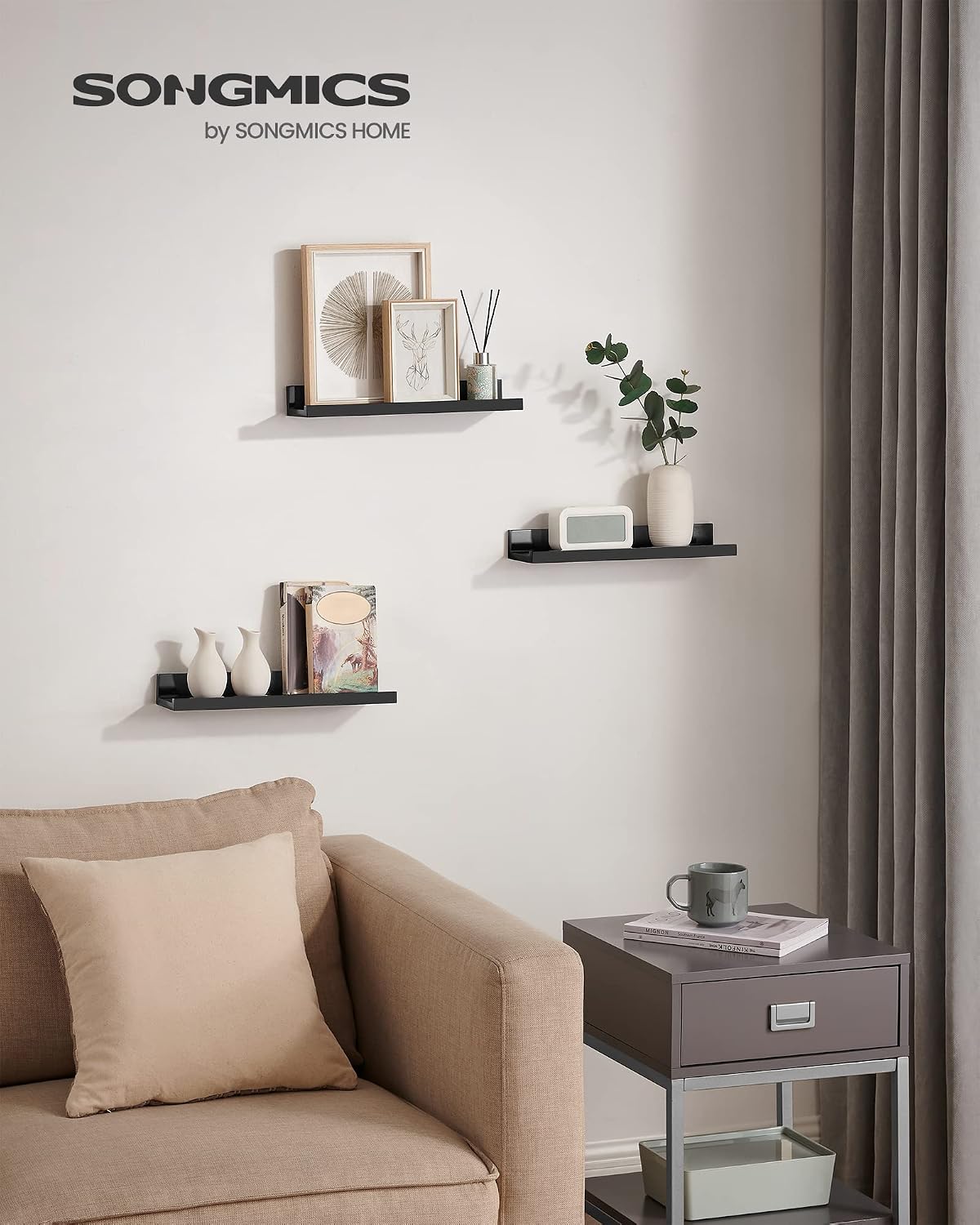 SONGMICS Floating Wall Shelves, Set of 3, 15-Inch Wide