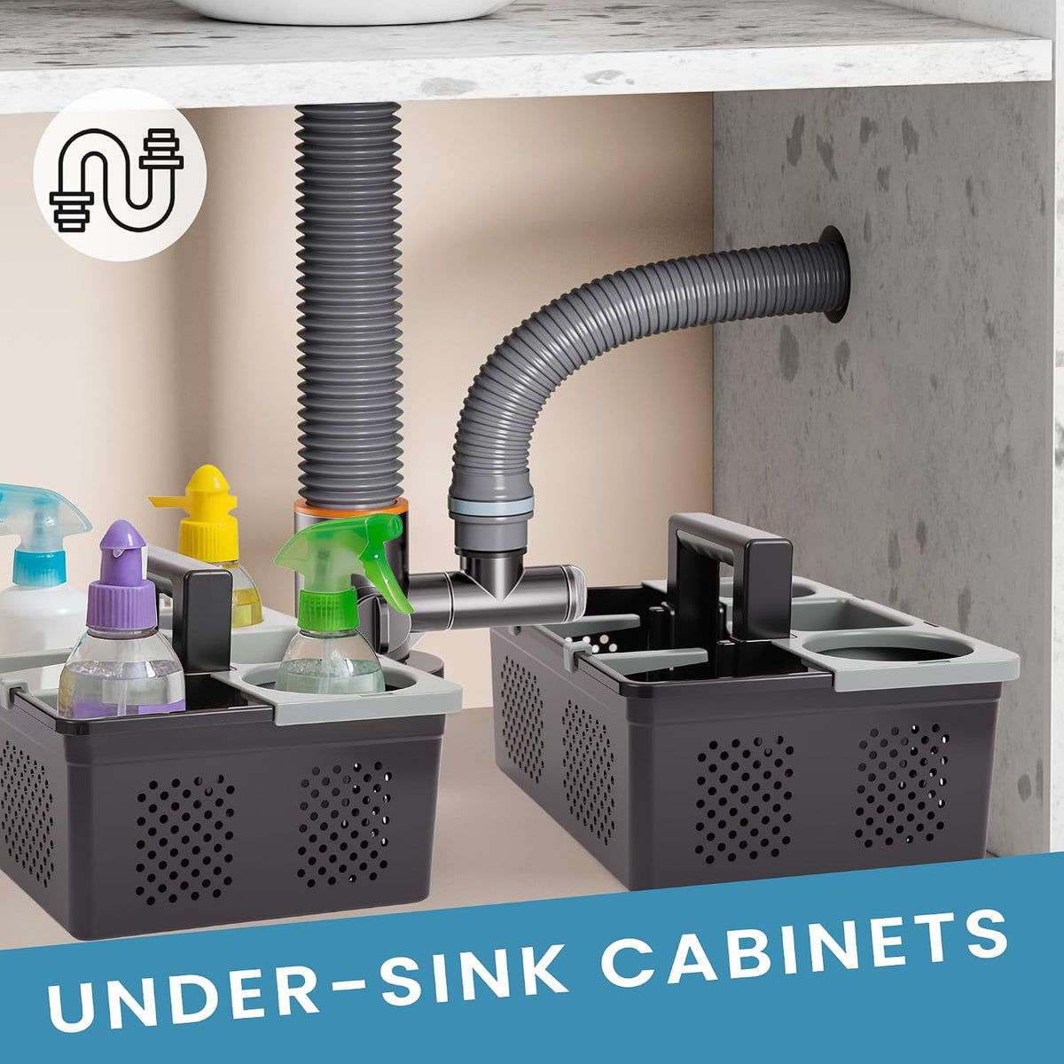 KMV Portable Shower Caddy Dorm: Features handles and adjustable compartments，Ventilation and Drainage Hole Design Cleaning Basket，ideal for toiletries， Essential for college dorms-black