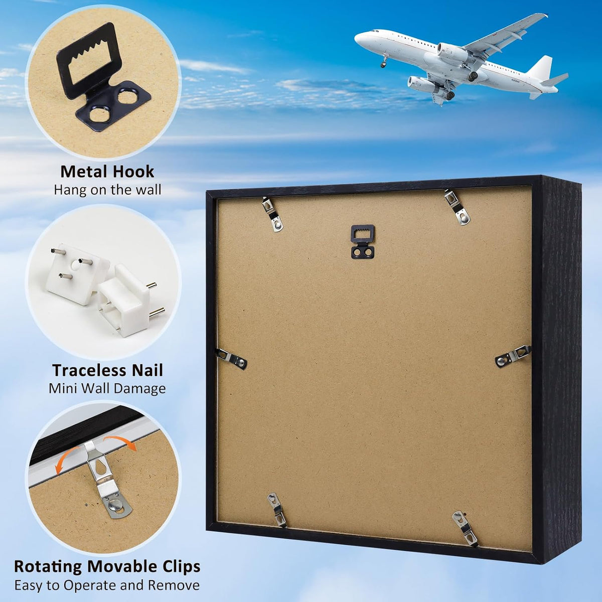 ZEEYUAN Adventure Archive Box 12x12inch Adventure Box for Travel Life in a Box Memories Shadow Box with Slot, Top Loading Tickets keepsake Box Display Travel Frame, ZYBOX01