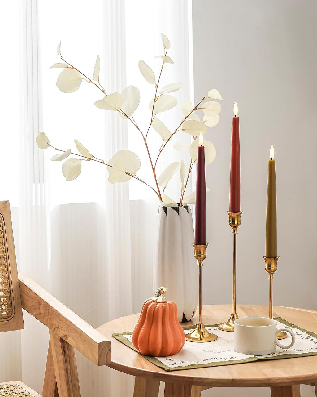 Stmarry Fall Flameless Taper Candles with Remote and Timer, 9.65 Inch Real Wax LED Candlesticks, Battery Operated Thanksgiving Candles with 3D Flickering Flame, Bordeaux, Terra Cotta & Caramel, 6 Pack