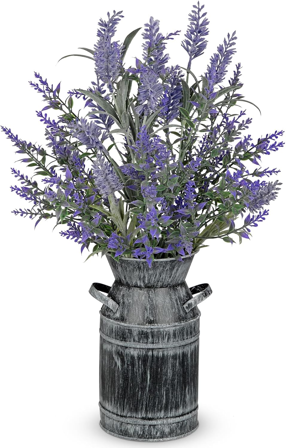 Artificial Lavender Flowers with Rustic Metal Vase 17 Inch Faux Lavender Plant Arrangement in Galvanized Planter Vintage Farmhouse Floral Decor for Home Office Kitchen Decor Wedding Table Centerpiece