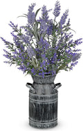 Artificial Lavender Flowers with Rustic Metal Vase 17 Inch Faux Lavender Plant Arrangement in Galvanized Planter Vintage Farmhouse Floral Decor for Home Office Kitchen Decor Wedding Table Centerpiece