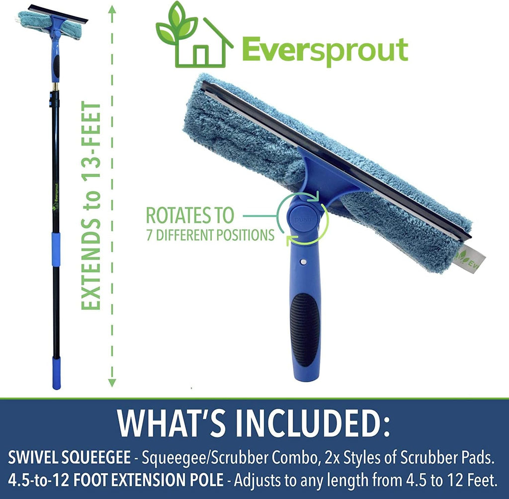 EVERSPROUT Swivel Squeegee & Microfiber Window Scrubber, 5 to 12ft Pole