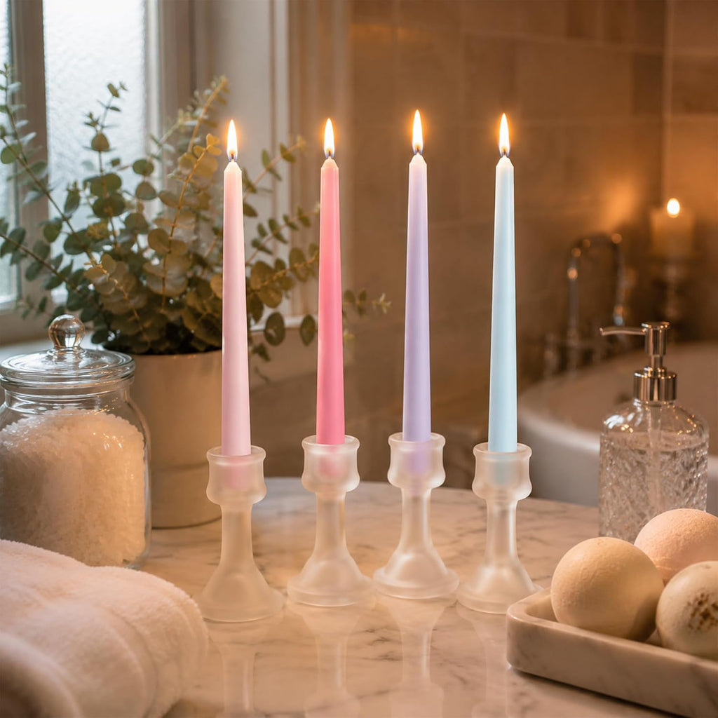 10 Inch Taper Candles, 8 Pack Unscented Dripless Pink Purple Blue Candlesticks for Birthday, Wedding, Dinner, Party, Shower
