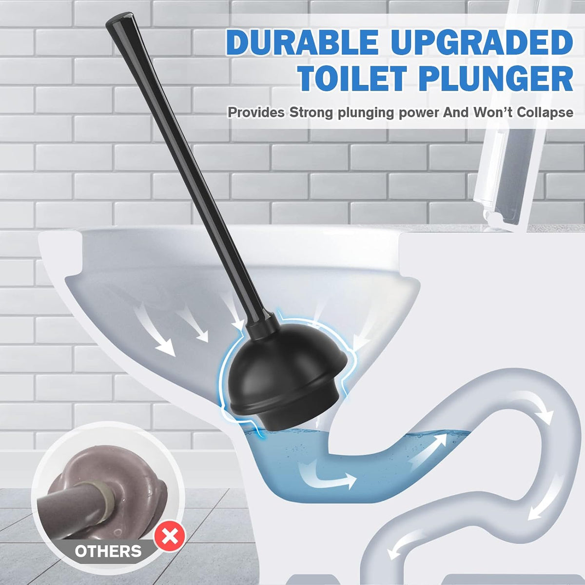 Toilet Plunger and Brush with Holder, Bowl Brush and Heavy Duty Toilet Plunger Set for 5.7-inch Toilet Drain, 2-in-1 Bathroom Cleaning Combo with Modern Caddy Stand (Black, 2 Set)