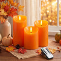 Raycare Real Wax Fall Flameless LED Pillar Candles with Timer Remote,Orange