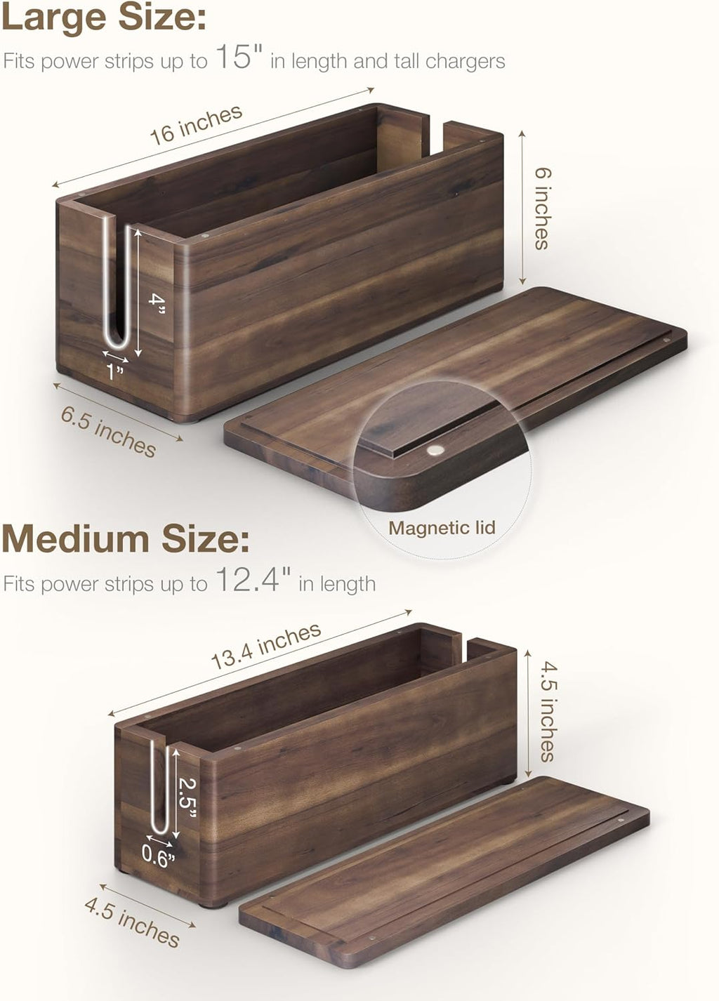 TIDITA Set 2 Wooden Large Cable Management Box Round Edge (Walnut Color)