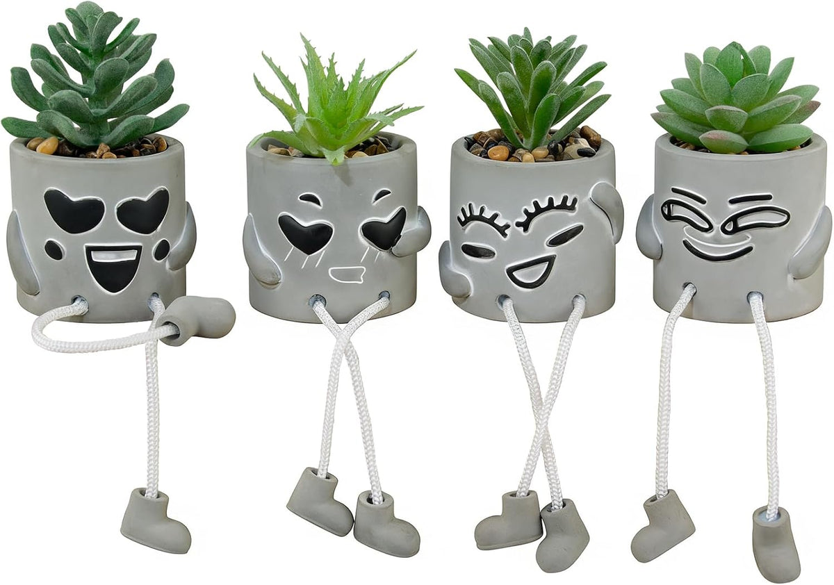 4 Pack Artificial potted Succulent Plants with Hanging Legs, Fake Mini Succulents in Pots, Faux Small Plants for Office Desk, Kitchen, Bathroom, Home Shelf Decor, Funny Office & Home Decor Accents