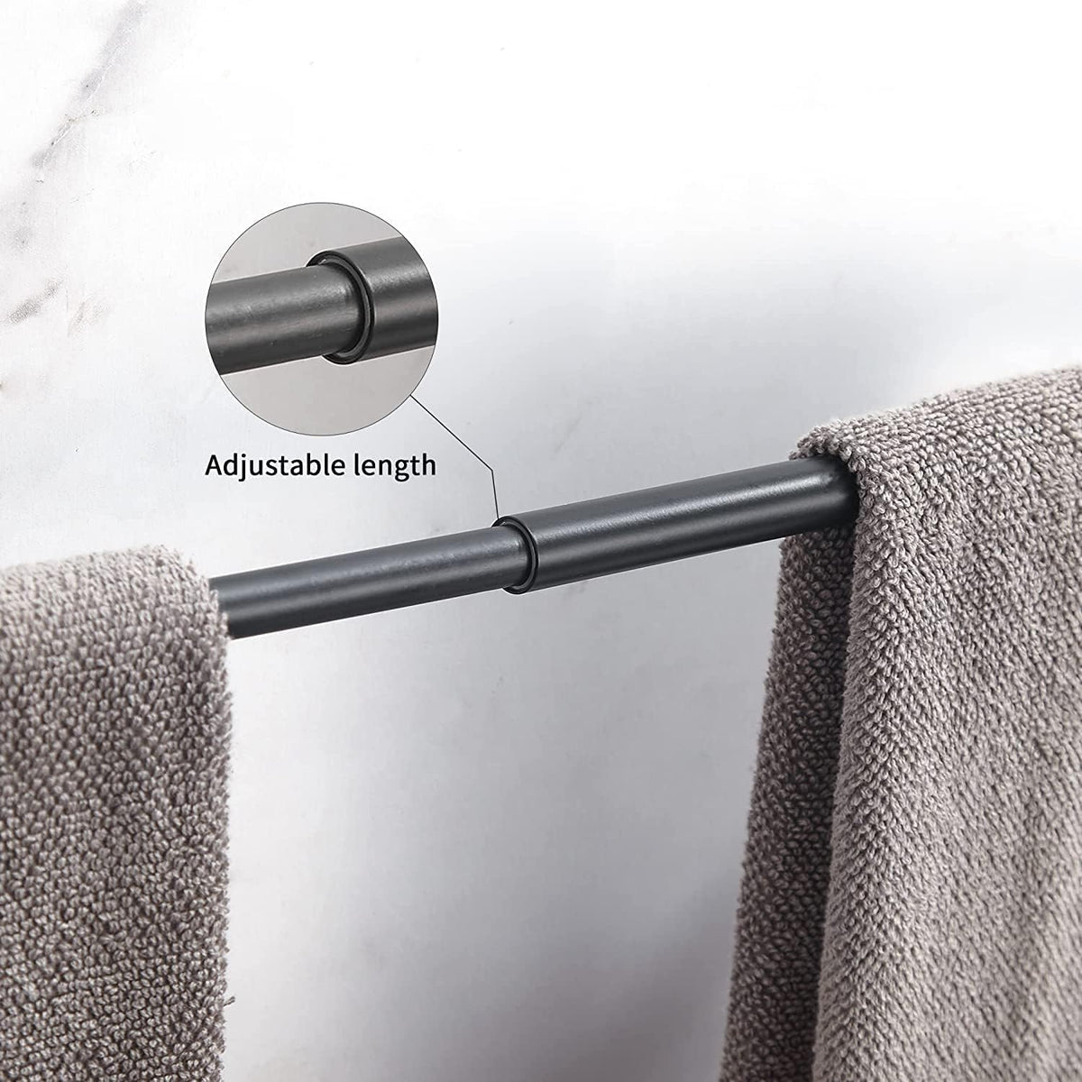 Crystal Black Towel Bar, Adjustable Bathroom Towel Holder Bar, Matte Black Single Towel Rack Hanger Home Towel Holder Rod for Bathroom Wall Mounted Bathroom Accessory