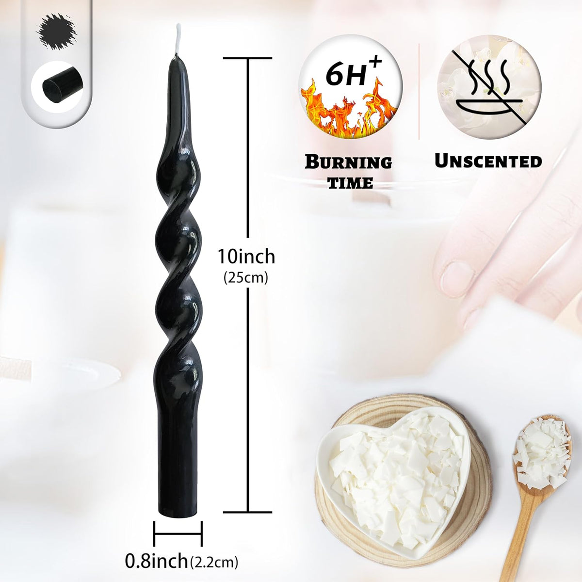 Dripless Unscented Spiral Candles 10 Inch Black Smokeless Long Burning Twist Design Candlesticks for Home Décor Dinner Party Romantic Evenings