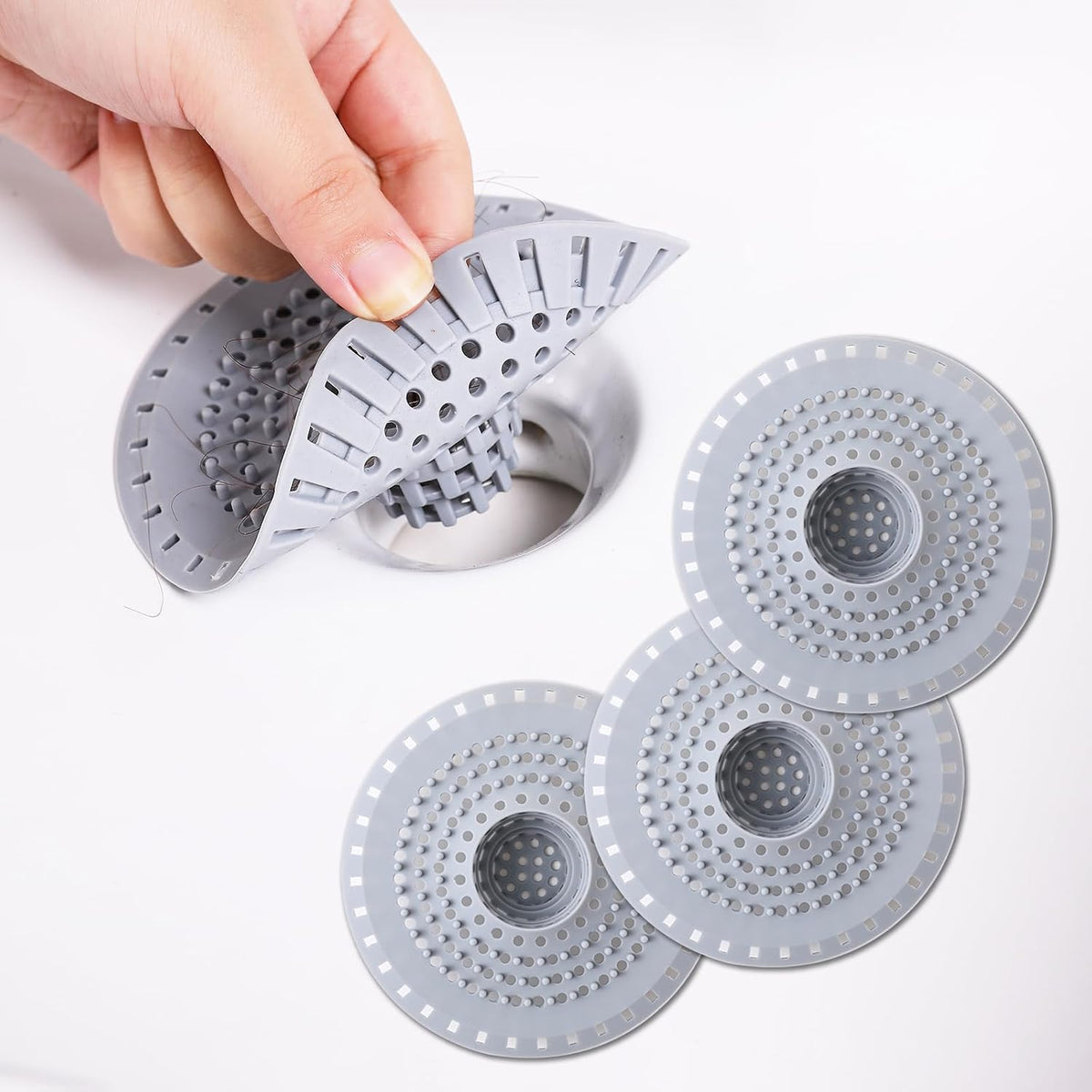 Bathtub Drain Hair Catcher, Silicone Tub Hair Catcher Drain Protector Strainer, Collapsible Shower Hair Drain Catcher Strainer for 1.48'' to 1.75'' Regular Drains, 3PCS
