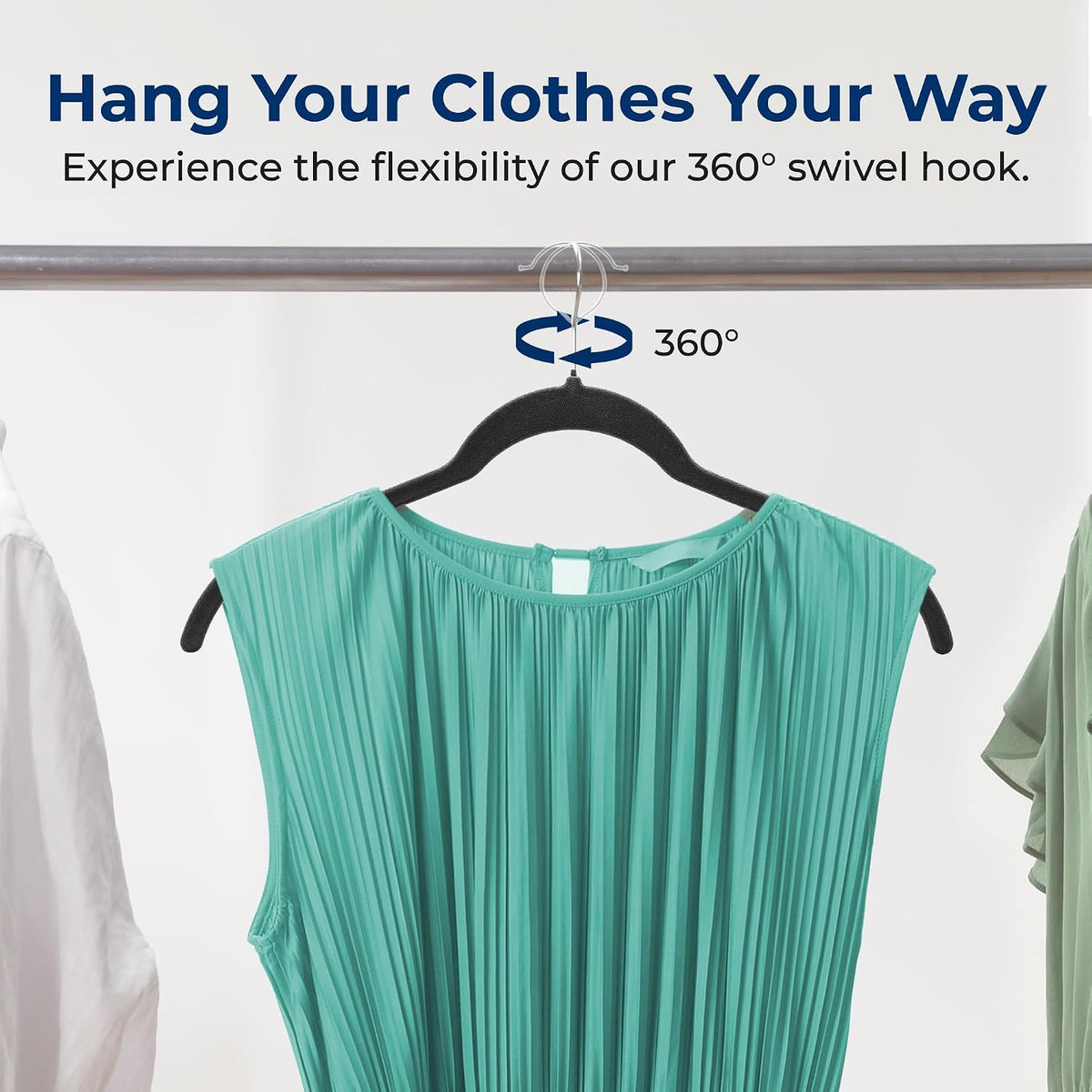 SereneLife 50 Pack Velvet Clothes Hangers | Organize Shirts, Dresses & Coats with Ease | Non-Slip Velvet, Recycled ABS, 360° Swivel Hook, Lightweight 0.2-Inch Slim Profile, 8 Lbs Capacity | Black