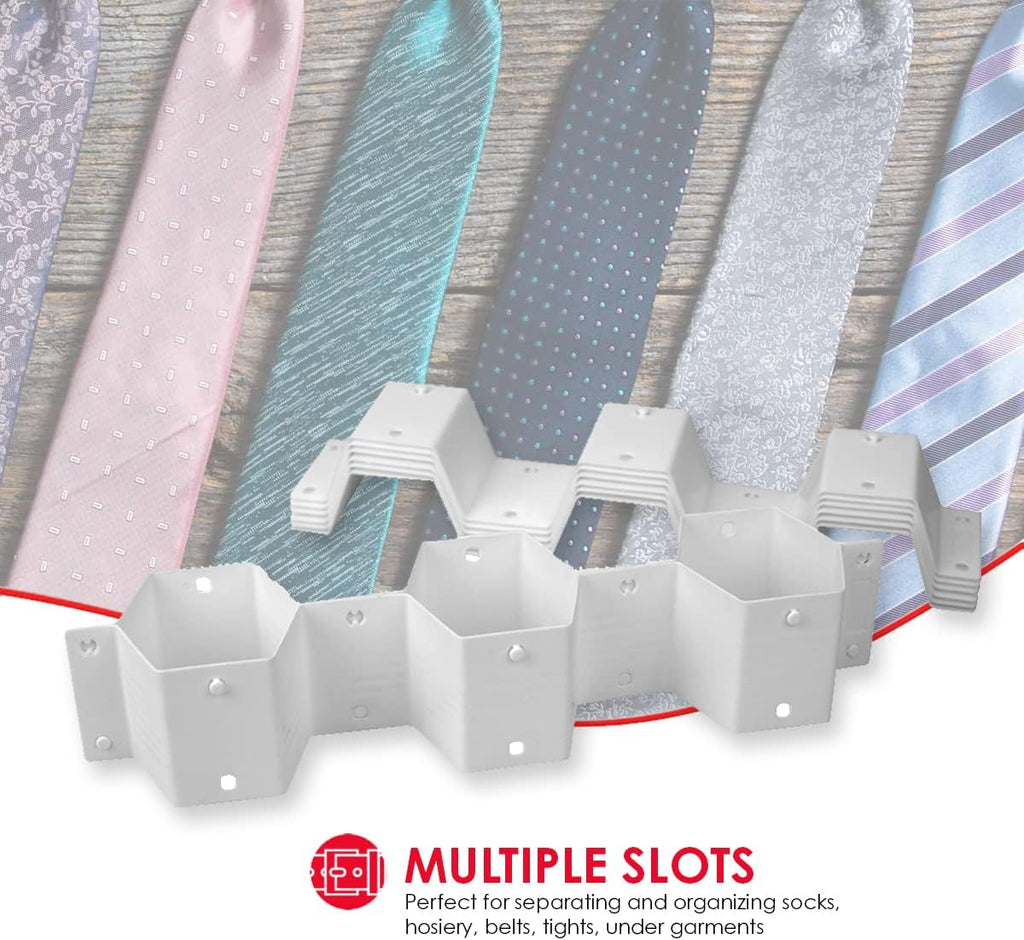 Home Basics Hexagon Pattern Honeycomb Easy Snap On 8 Piece Plastic Partition Customizable Drawer Divider Organizer Set for Undergarments, Socks, Belts, Ties, Handkerchiefs, White (2)