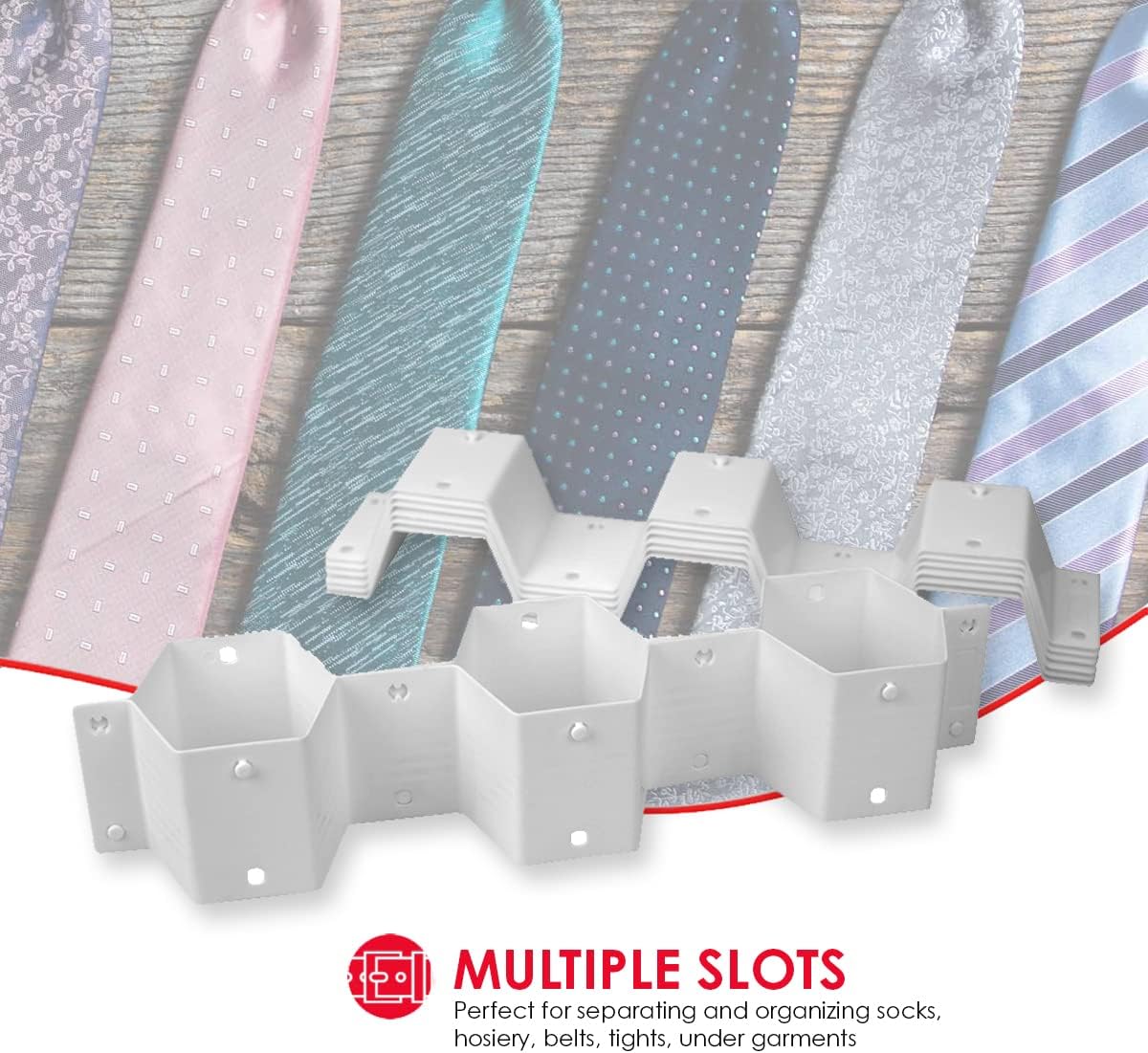 Home Basics Hexagon Pattern Honeycomb Easy Snap On 8 Piece Plastic Partition Customizable Drawer Divider Organizer Set for Undergarments, Socks, Belts, Ties, Handkerchiefs, White (2)