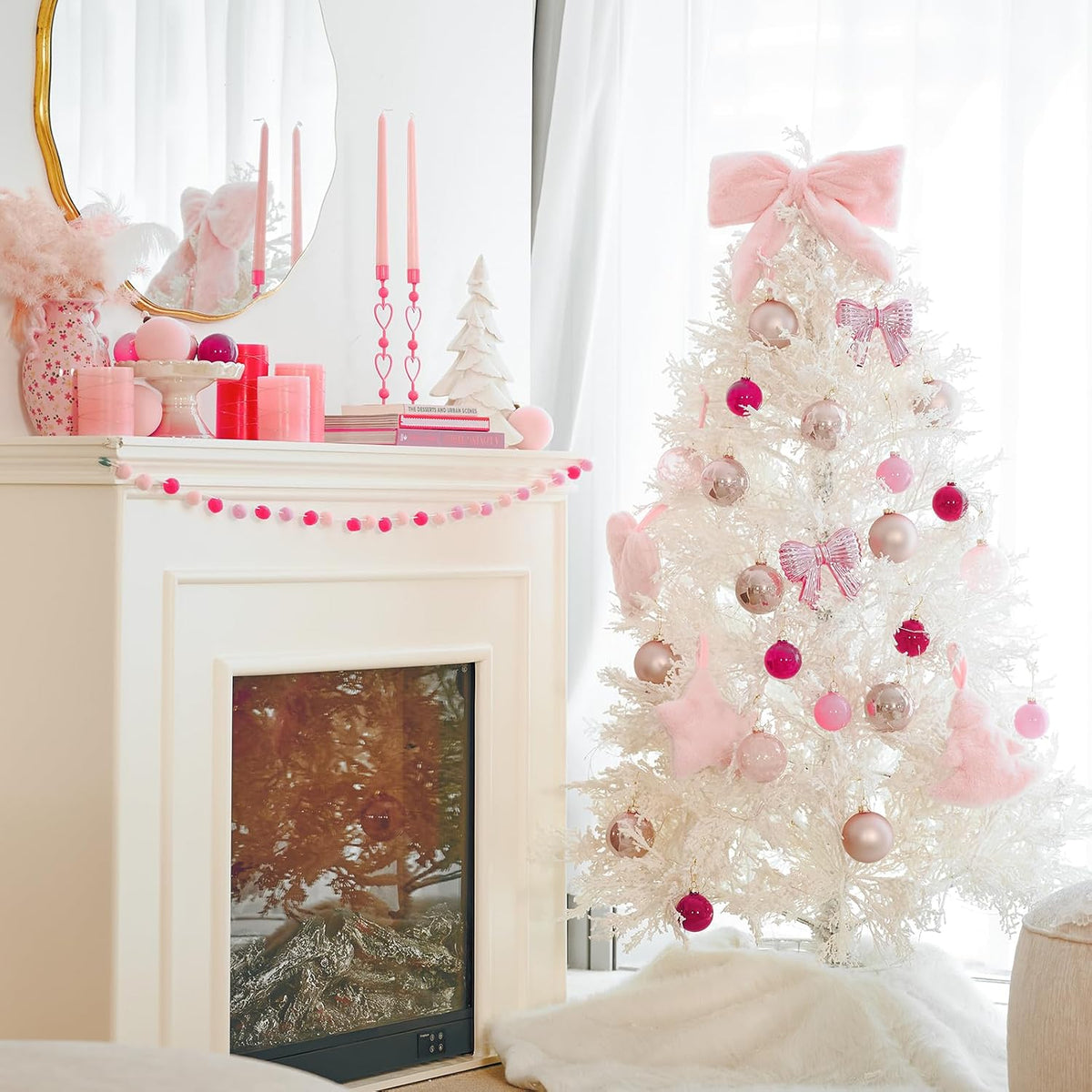 DN DECONATION Christmas Tree Decorations Ball, Pink Glass Christmas Ball